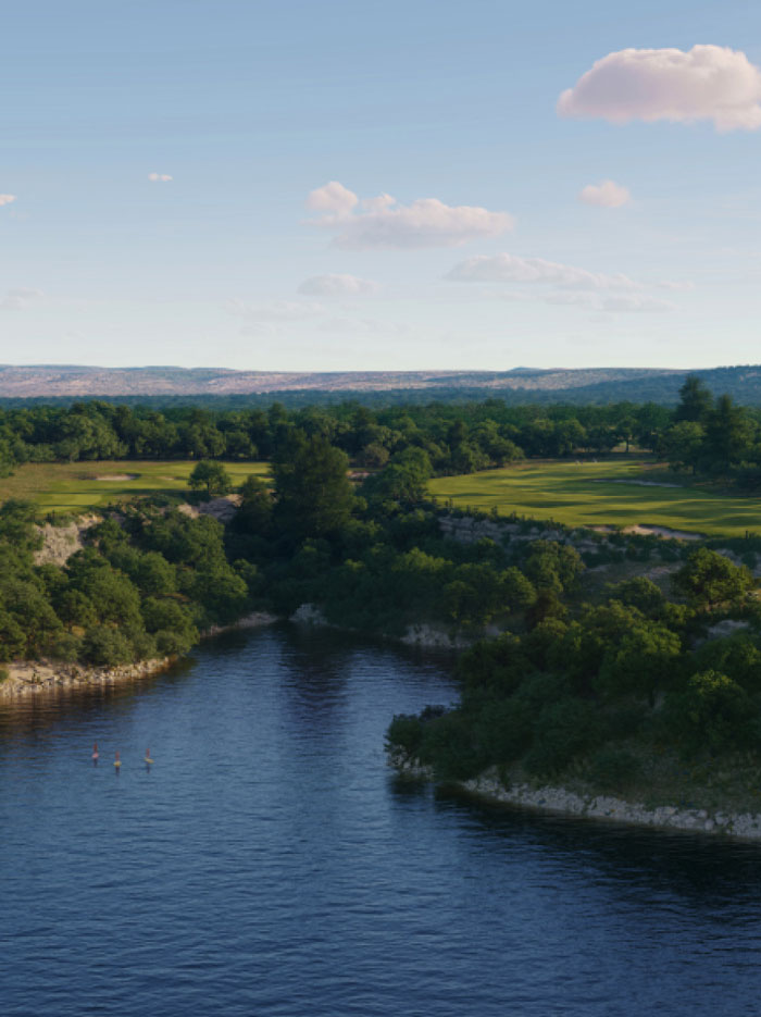 Scenic view of Loraloma Club's Hill Country golf course near a lake